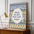 Framed positive saying canvas displayed on console beside brass lamp