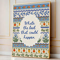Blue inspirational quote and folk floral canvas in slim gold frame