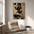 Modern Afrocentric portrait canvas poster with textured gold-beige ground and dark frame