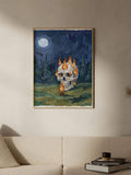 2D Flat Flaming Skull Gouache Painting Spooky Night Forest Impasto Canvas Poster