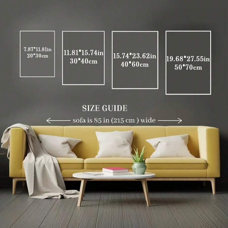 Size guide for basketball action canvas poster in 20 by 30 30 by 40 40 by 60 and 50 by 70 cm