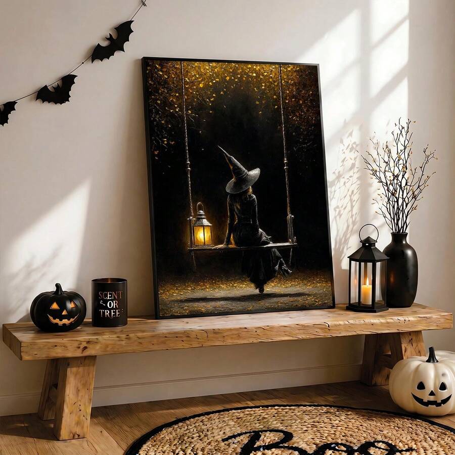 Dark academia witch poster with candles and dried flowers