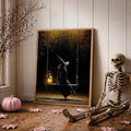 Storybook witch swing canvas decor in a cozy autumn room
