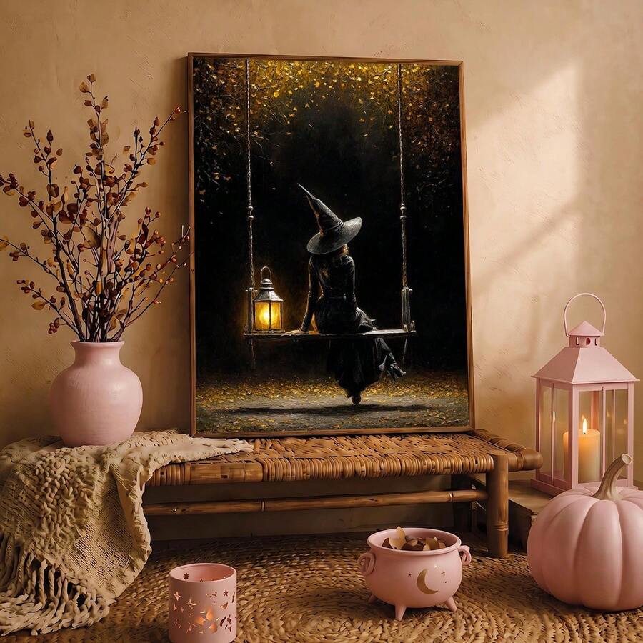 Halloween forest wall art with ornate dark frame