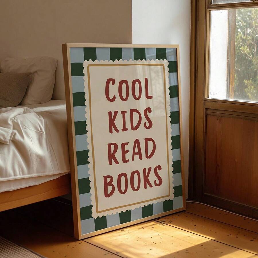 Retro reading quote wall art displayed in a children’s room