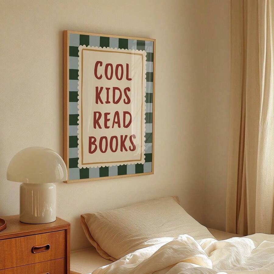 Framed kids reading poster with scalloped border and colorful typography
