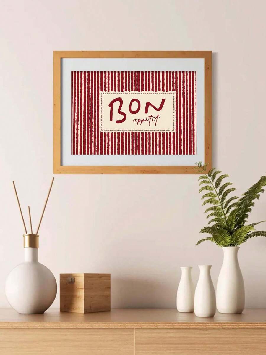 Bon Appetit Striped Vintage French Typography Canvas Poster