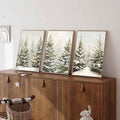 Size guide showing four dimensions for the snowy forest canvas artwork