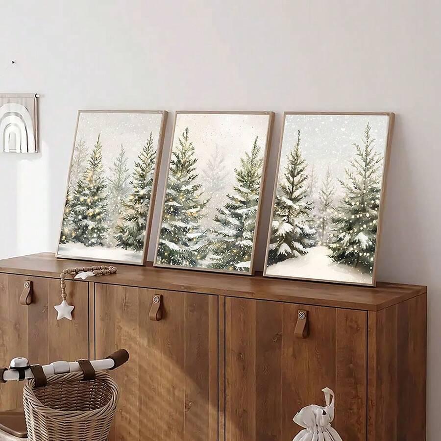 Size guide showing four dimensions for the snowy forest canvas artwork