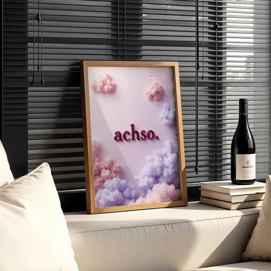 Add a soft, expressive accent to your home with this bohemian canvas poster featuring the playful “achso.” lettering set against dreamy pink-lilac clouds. Its whimsical contemporary design brings a gentle focal point to a room without feeling loud or overworked.