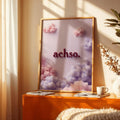 Add a soft, expressive accent to your home with this bohemian canvas poster featuring the playful “achso.” lettering set against dreamy pink-lilac clouds. Its whimsical contemporary design brings a gentle focal point to a room without feeling loud or overworked.