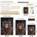 Size chart for Highland cow canvas poster in 20 by 25 through 50 by 70 cm