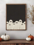 Vintage dark academia Halloween canvas poster in shadowy room setting