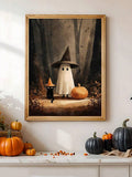 Cute ghost pumpkin and black cat wall art for seasonal home decor