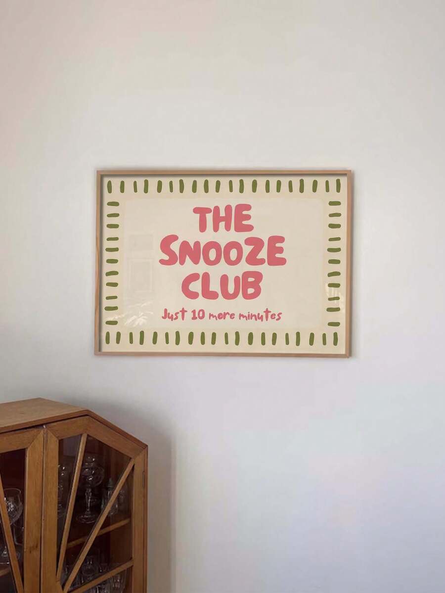 The Snooze Club Minimalist Canvas Wall Art Sleep Quote Poster Bedroom Dorm Decor