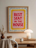 Bold red bathroom quote wall art with retro graphics