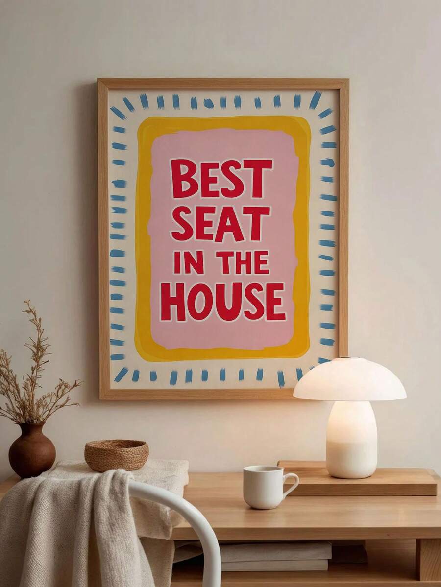 Bold red bathroom quote wall art with retro graphics