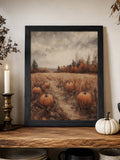Rustic autumn pumpkin field landscape canvas poster