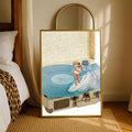 Bohemian Ocean Wave Vintage Gramophone Surfing Girl Canvas Poster