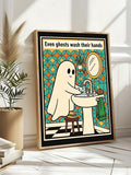 Whimsical tattoo parlor canvas art displayed in a bright room