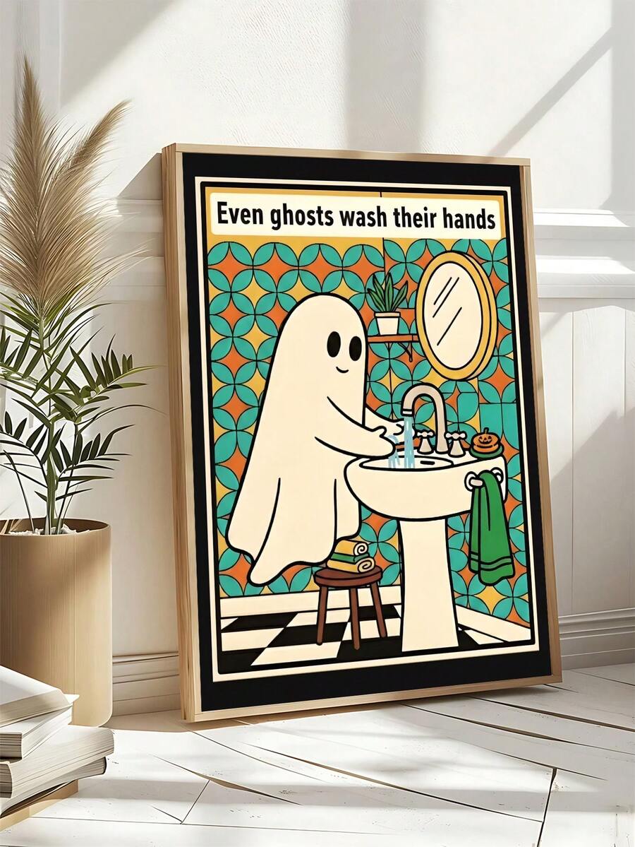 Whimsical tattoo parlor canvas art displayed in a bright room