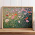 Framed floral wall art with pink blossoms in a gold-toned frame