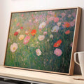 Close-up angled view of textured botanical canvas and frame depth