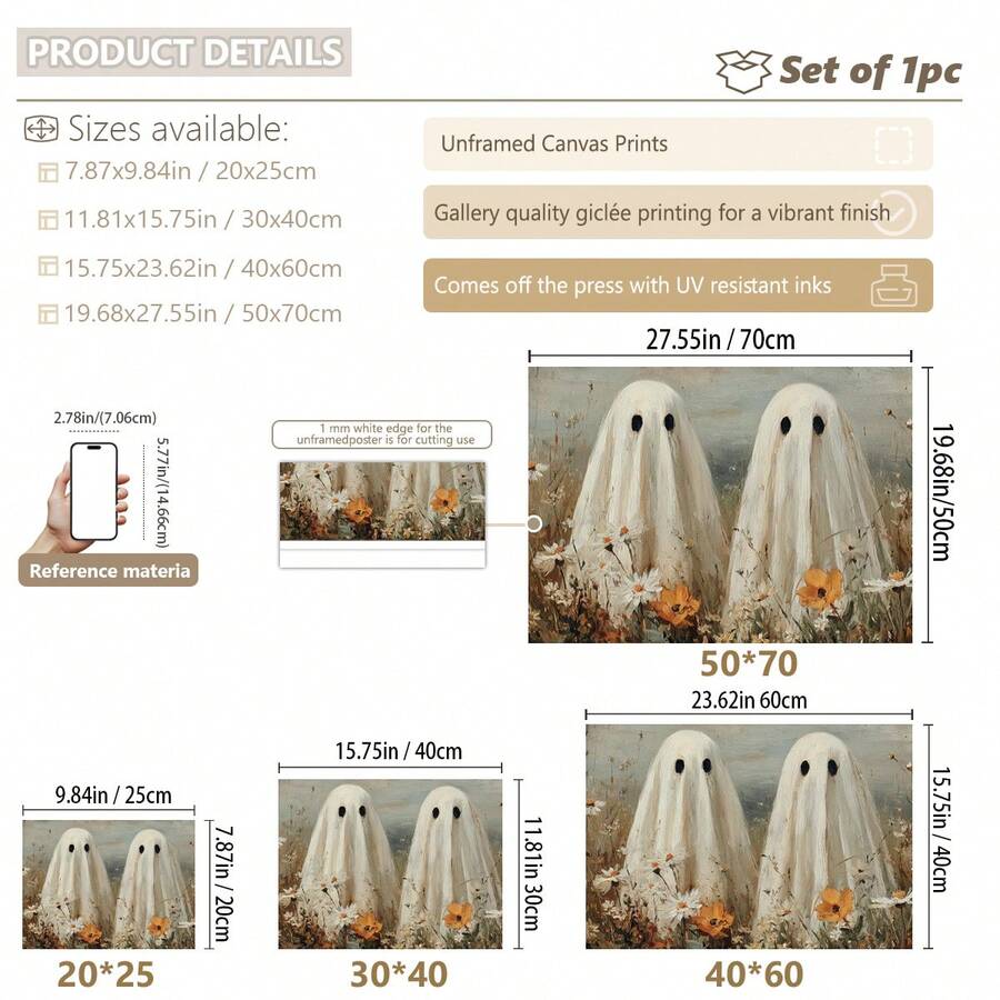 Size guide for two ghosts and wildflowers canvas poster