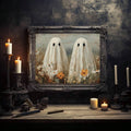 Vintage oil painting ghost poster in a dark gothic frame