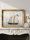 Traditional sailing ship maritime painting over an ornate mantel