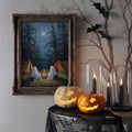 Rustic Halloween poster with ghosts and autumn décor