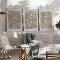 Close-up of vintage floral and botanical details on canvas