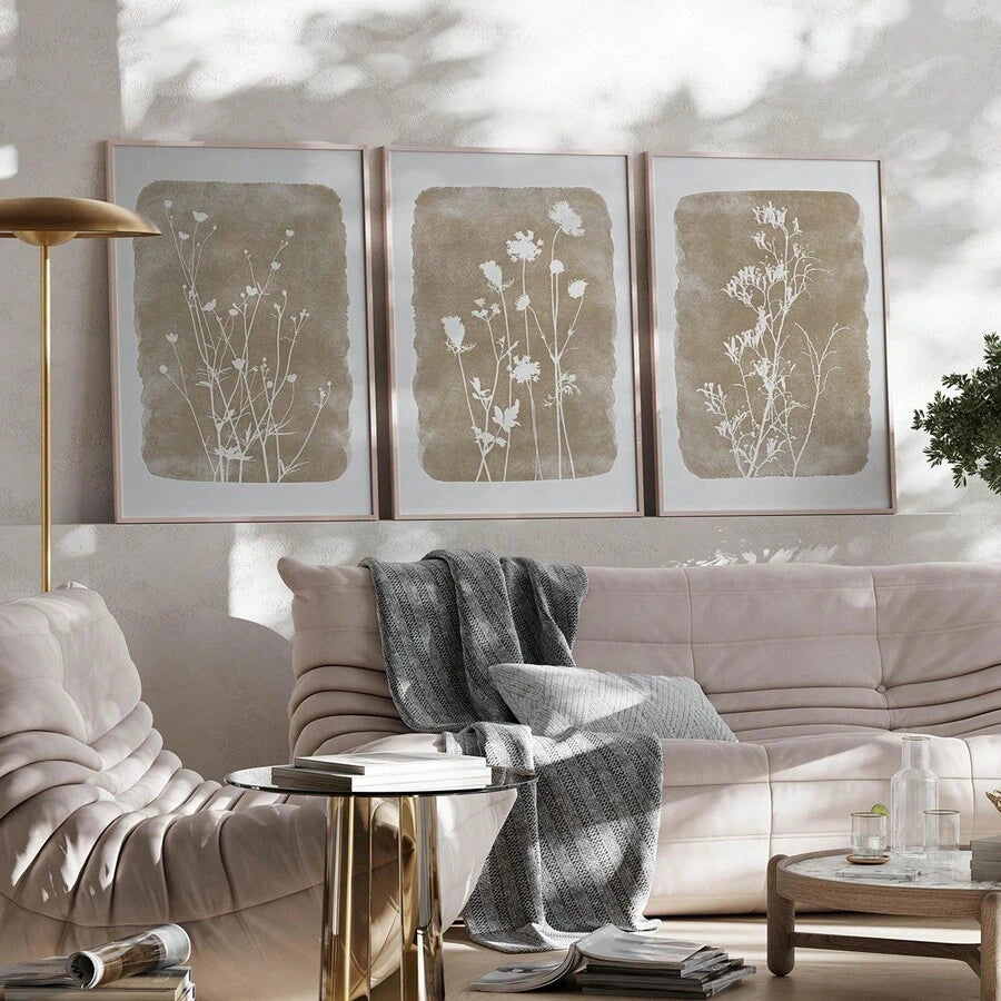 Close-up of vintage floral and botanical details on canvas