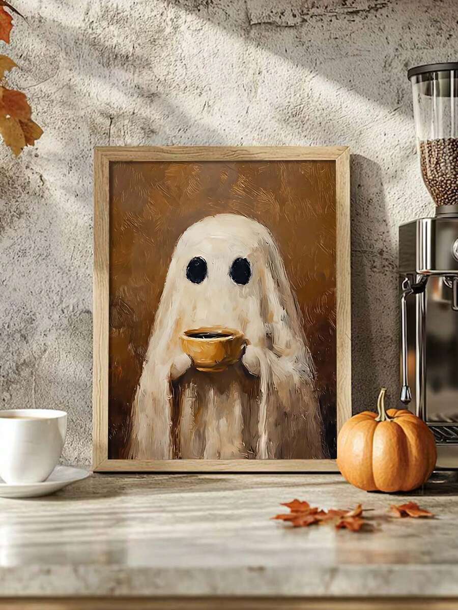 Vintage black cat espresso canvas print on a neutral wall
