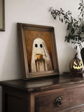 Funny cat coffee wall art displayed with wood furniture
