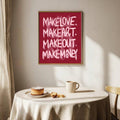 Expressive romantic typography wall art styled as colorful home decor
