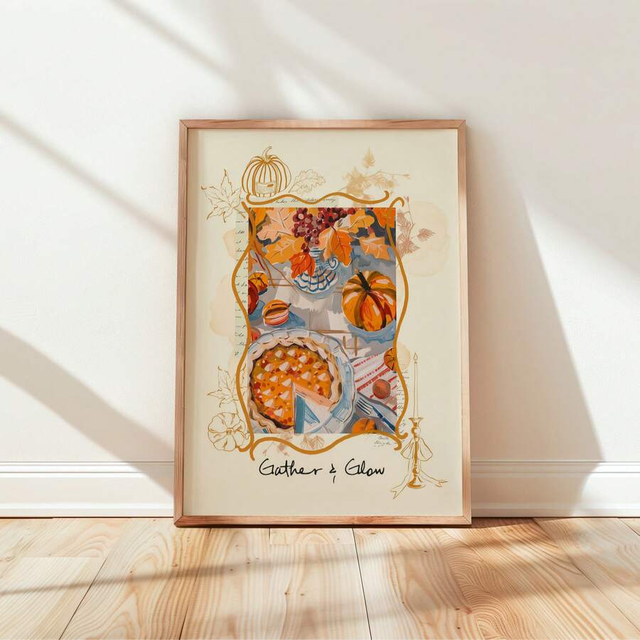 Fall Kitchen Pumpkin Pie Harvest Thanksgiving Farmhouse Canvas Poster 