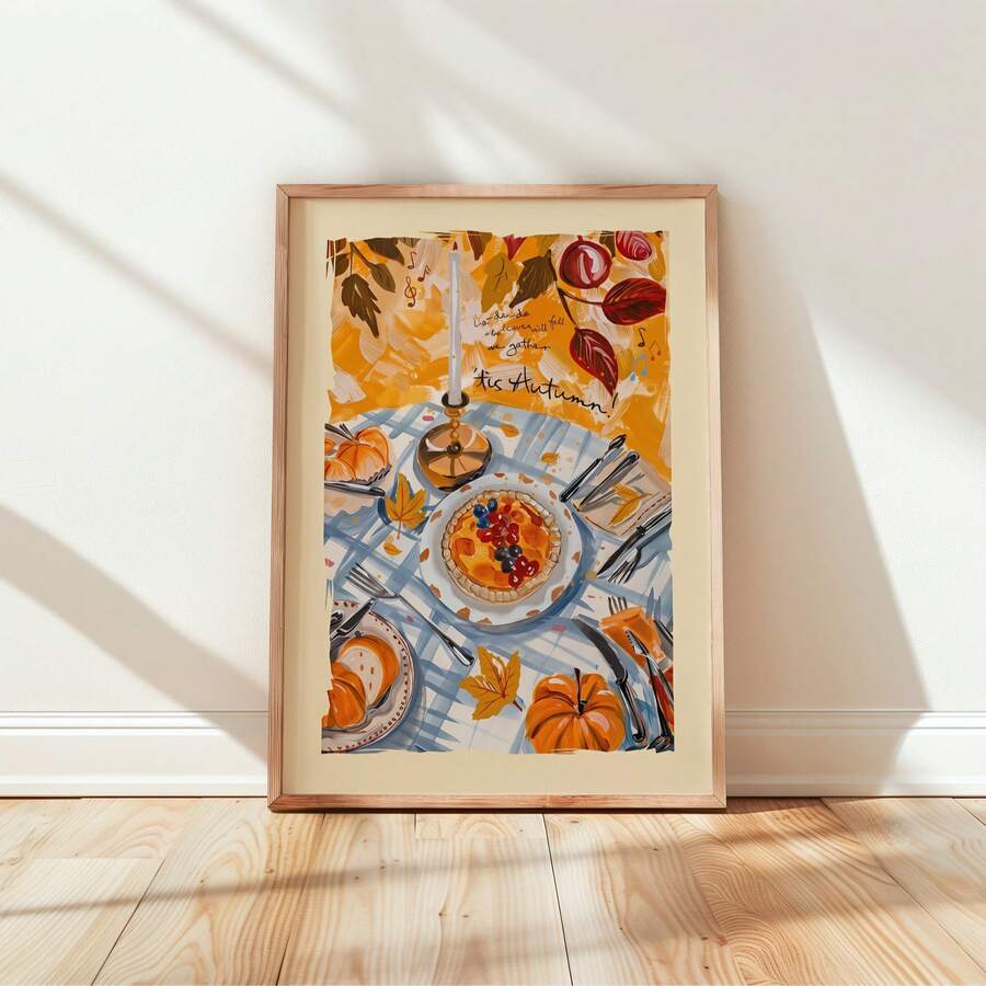 Fall Kitchen Pumpkin Pie Harvest Thanksgiving Farmhouse Canvas Poster 