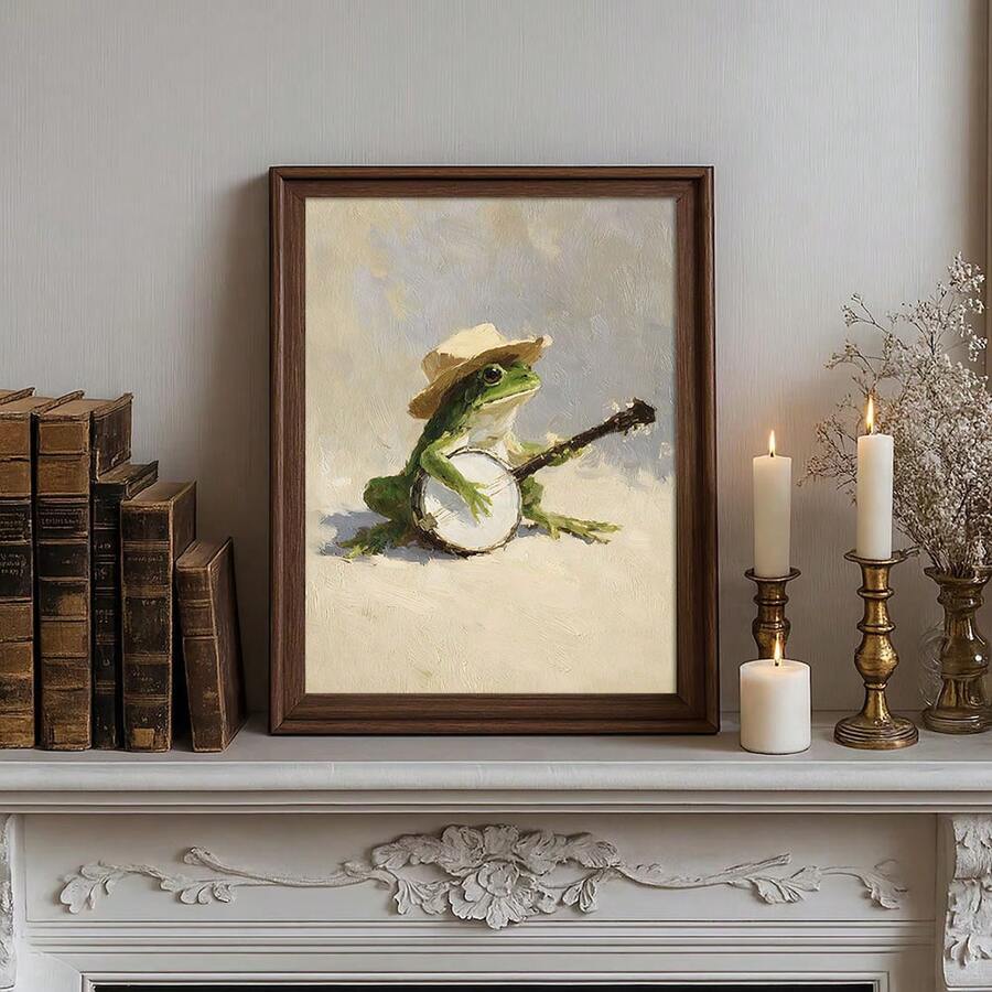 Whimsical Frog Playing Banjo Vintage Funny Canvas Poster