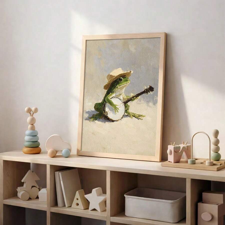 Whimsical Frog Playing Banjo Vintage Funny Canvas Poster