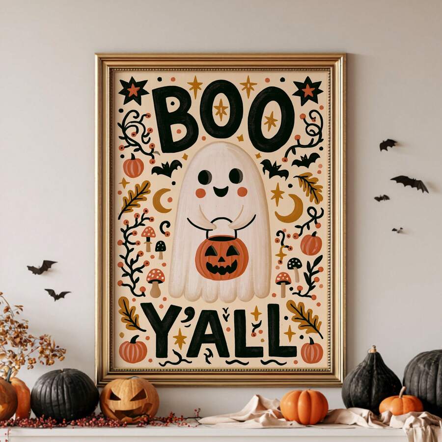 Cute ghost and jack-o-lantern seasonal decor