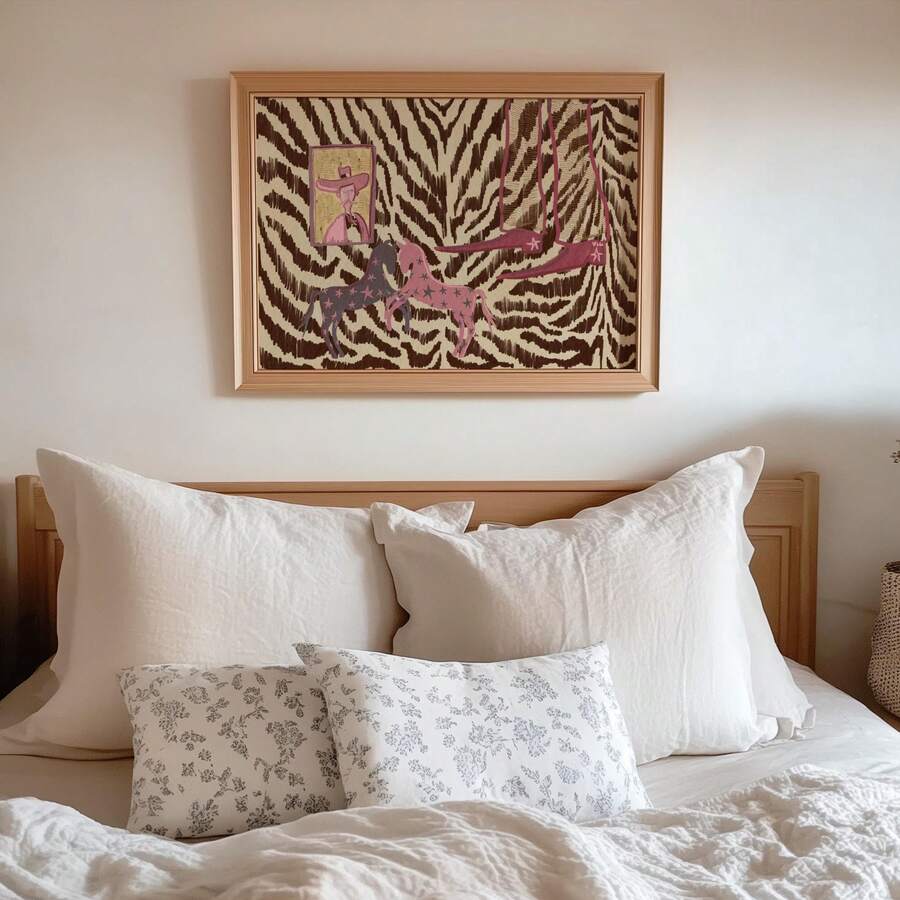 Maximalist zebra print poster in mauve and plum