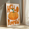 Modern retro pumpkin wall art with bold orange lettering