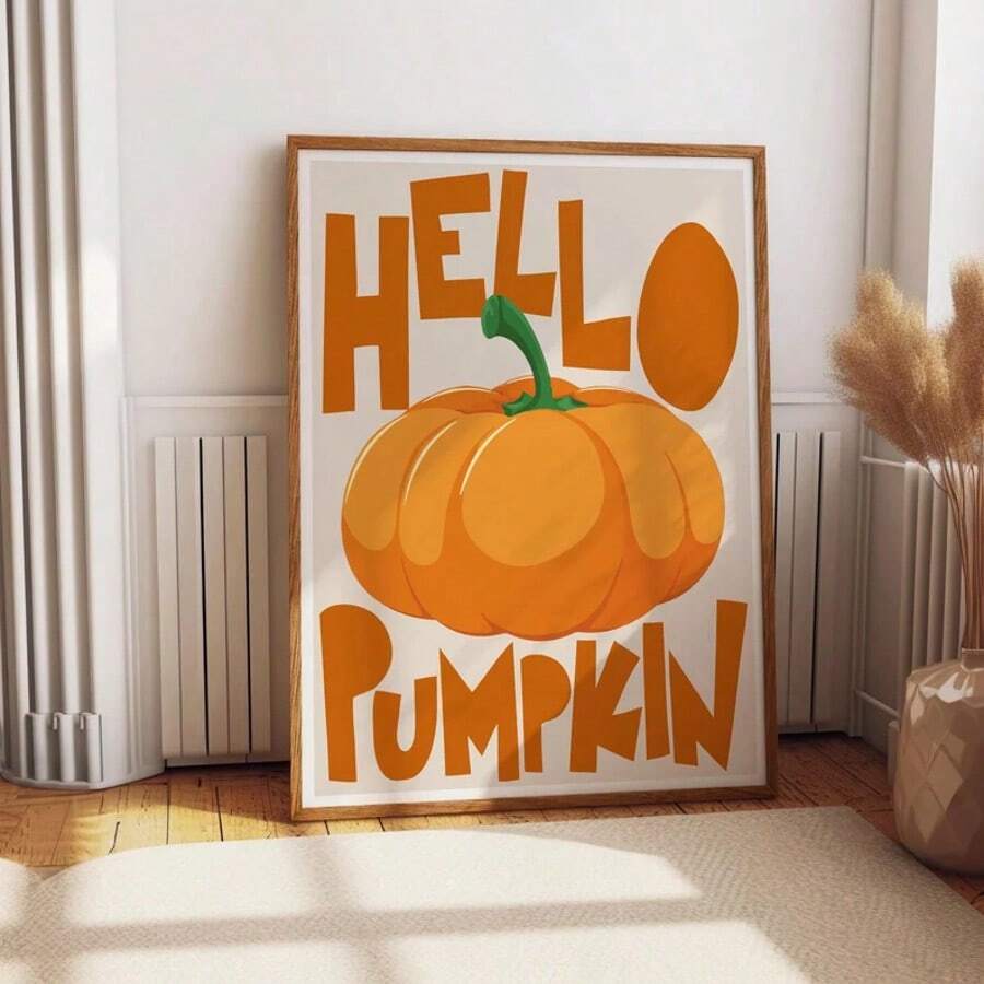 Autumn Halloween poster in a light wood frame