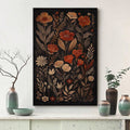 Dark botanical wildflower poster displayed in a gallery wall setting