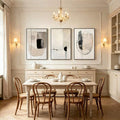 Geometric canvas poster set in an elegant dining room setting