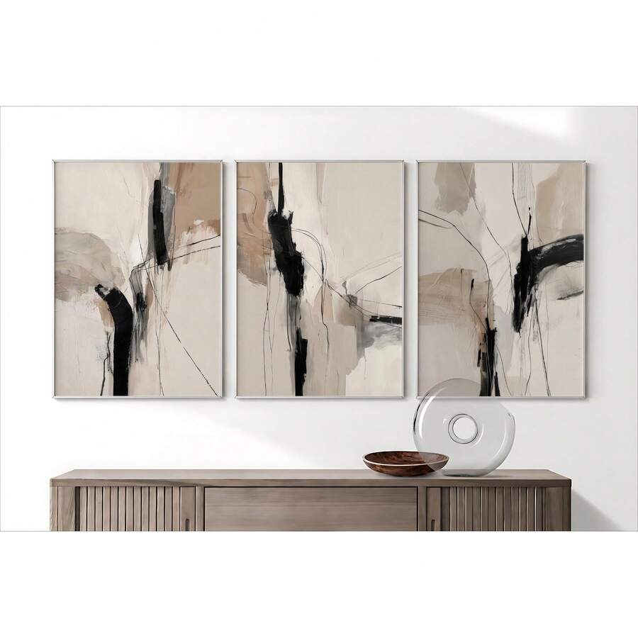 Textured abstract three-piece poster arrangement