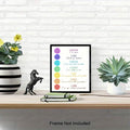 Seven chakra wall art displayed on a shelf beside a plant and small horse figurine