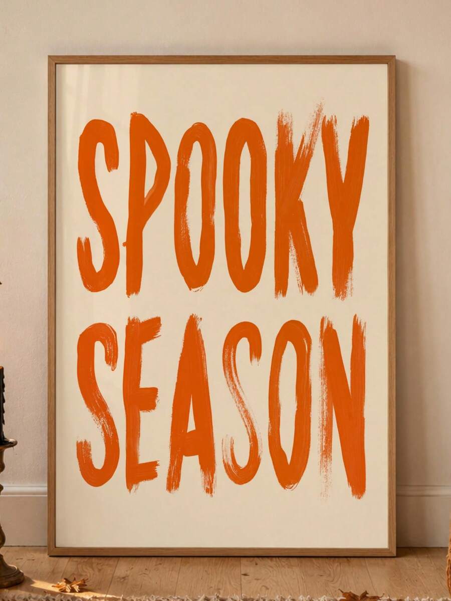 Spooky Season burnt orange brush lettering canvas poster