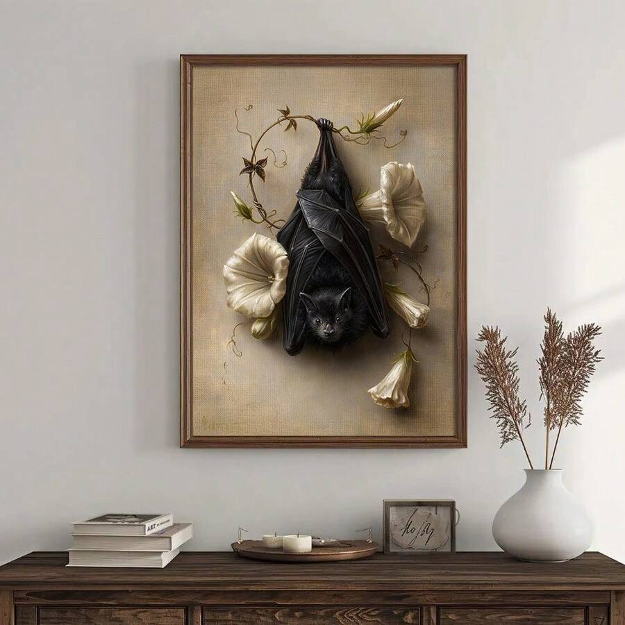 The Vintage Gothic Vampire Bat & Floral Spooky Halloween Canvas Poster blends haunting gothic elegance with delicate floral elements to create a striking piece of seasonal artwork. Featuring a detailed vampire bat surrounded by vintage-inspired botanical accents, rich dark tones, and intricate textures, this design captures the mysterious beauty of Halloween while adding a sophisticated gothic aesthetic to your walls.